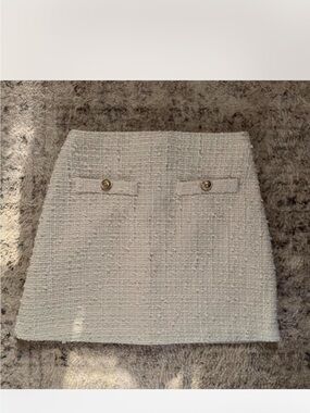 Cream tweed Mini Skirt with Decorative Buttons